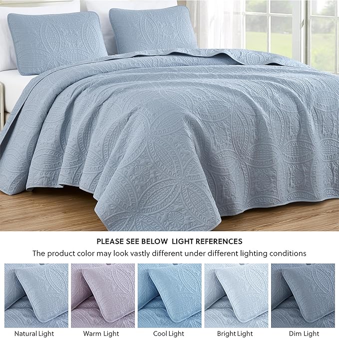 Chezmoi Collection Austin King Oversized Bedspread Set, 3-Piece Pinsonic Quilted Lightweight Microfiber Bedspread Coverlet, Cool Gray
