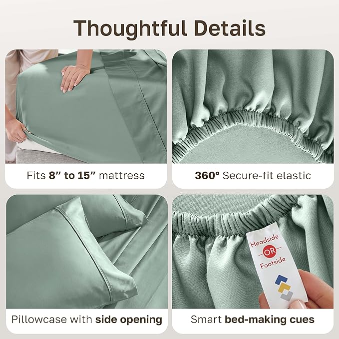California Design Den Twin Sheets Set - Soft 400 Thread Count Sateen, Natural 100% Cotton Sheets with Deep Pockets, and Durable Bedding Set - Sage Green