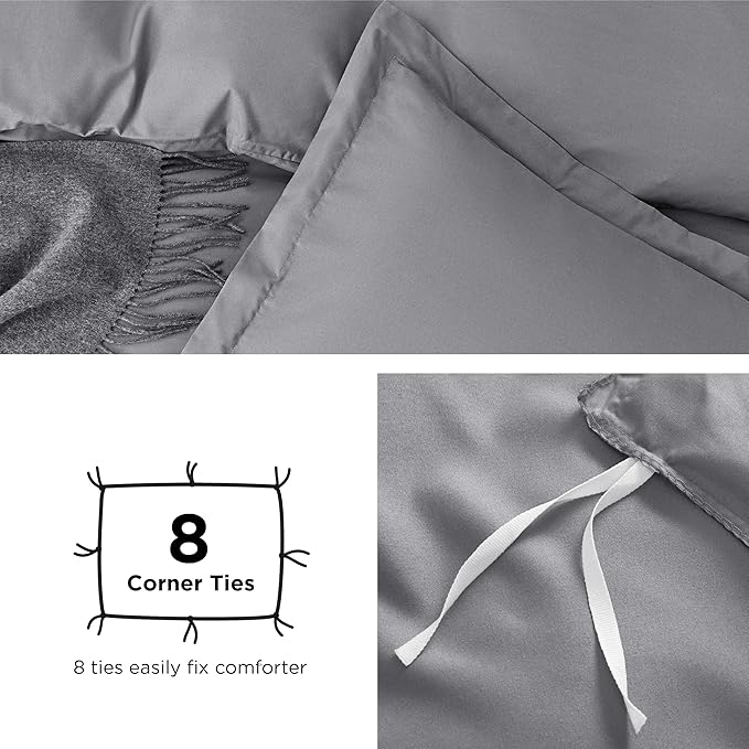 Bedsure Duvet Cover Queen Size - Soft Double Brushed Bedding Set for Kids & Adults, Zipper Closure, 3 Pieces, Includes 1 Duvet Cover (90"x90") & 2 Pillow Shams, NO Comforter, Grey