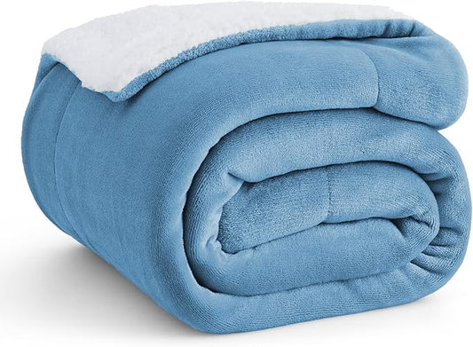 Bedsure GentleSoft Sherpa Fleece Twin Size Blanket for Couch, Non-Heated, Thick and Warm Throw for Women and Men, Soft Fuzzy Plush Twin Blanket for Winter, Washed Blue, 60x80 Inches