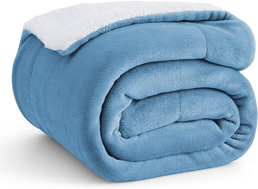 Bedsure GentleSoft Sherpa Fleece Throw Blanket for Couch, Non-Heated, Thick and Warm Throw for Women and Men, Soft Fuzzy Plush Blanket for Winter, Washed Blue, 50x60 Inches