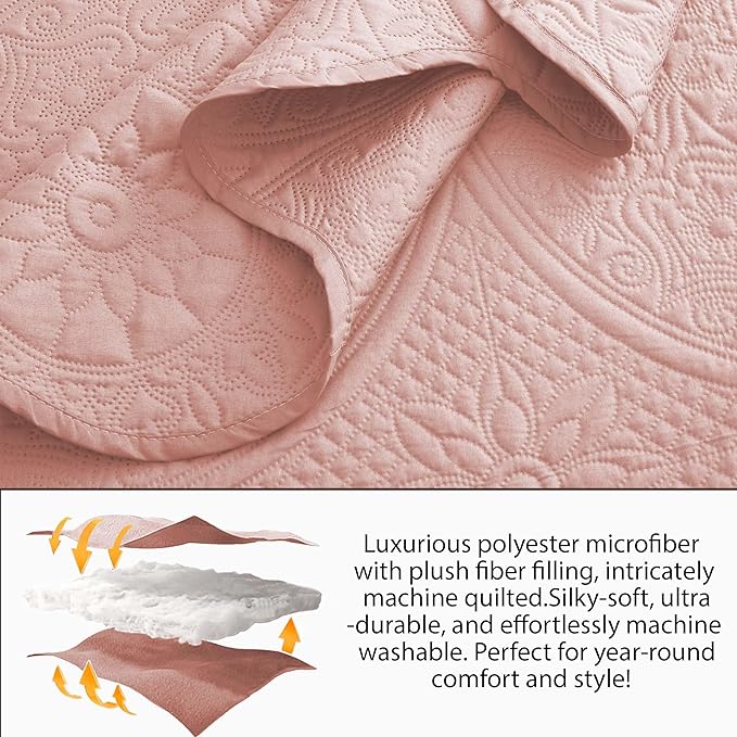 MOONLIGHT20015 10 Pack Twin Quilt Bedding Set (68" x 86") - Bulk Wholesale for Hotels, Guest Bedroom & Airbnbs - Lightweight Microfiber Reversible Floral Embossed Quilts Bedspreads (Peach)