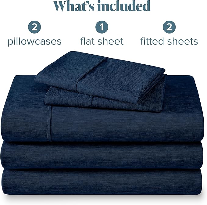 Bare Home Split King Sheet Set - 1800 Ultra-Soft Microfiber Double Brushed - Deep Pockets - Easy Fit - 5 Piece Set - Bed Sheets (Split King, Heathered Dark Blue)