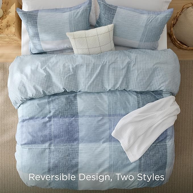 Bedsure Duvet Cover Queen Size - Gingham Reversible Buffalo Plaid Duvet Cover Set with Zipper Closure, 3 Pieces Blue Bedding Set with 8 Corner Ties and 2 Pillow Shams 20"x26"