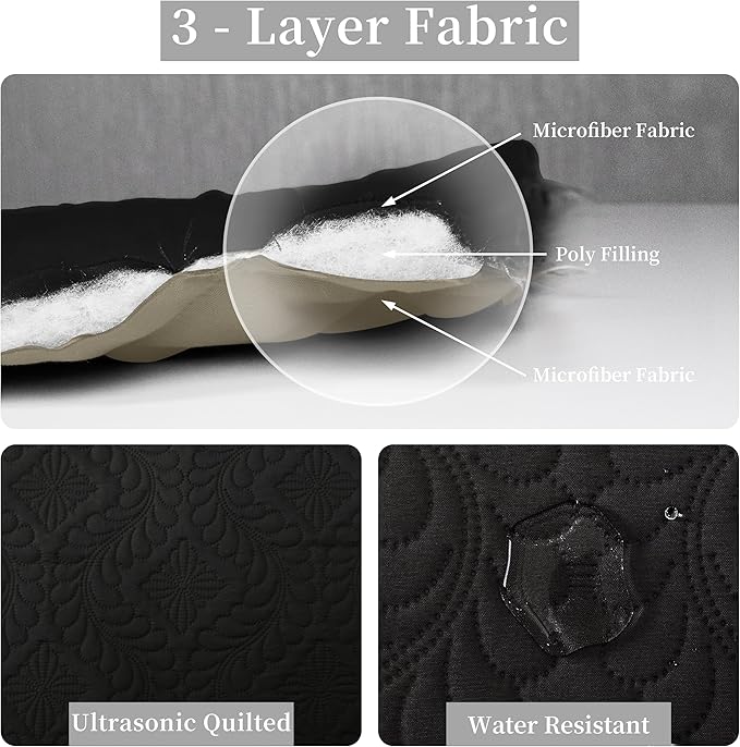 Easy-Going Twin Size Reversible Quilt Set with 1 Quilt and 1 Pillow Sham, Soft Bed Quilt Cover, Water Resistant Lightweight Microfiber Bedspread, Stain Resistant, Olive Leaf-Black/Beige