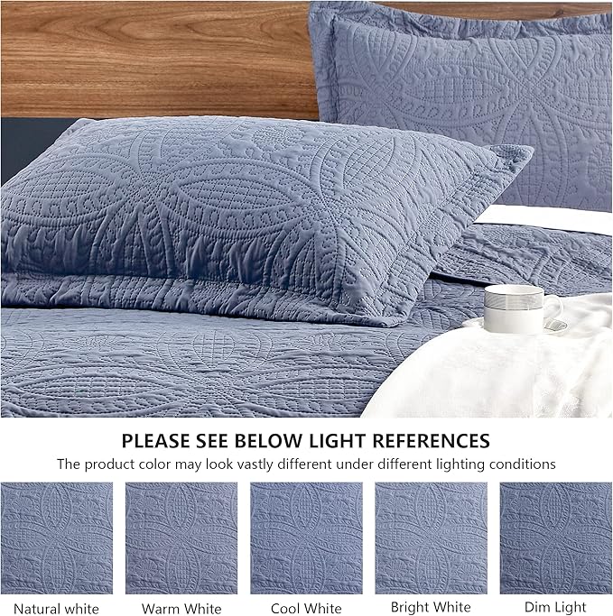 Love's cabin King Size Quilt Set Blue Bedspreads - Soft Bed Summer Lightweight Bedspread Comforter - Modern Style Coin Pattern Coverlet for All Season - 3 Pieces (1 Quilt, 2 Pillow Shams) (Pack of 2)