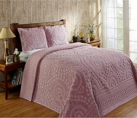 Better Trends 1 Piece Chenille Bedspread Twin Size 100% Cotton Chenille Bedding Lightweight Medallion Pattern Bedroom Decor Rio Collection