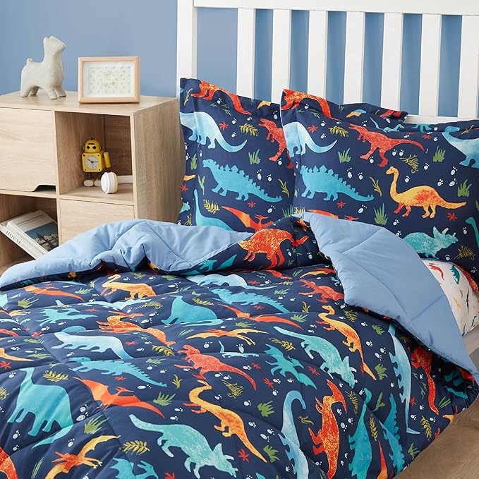 Queen Dinosaur Kids Bedding Set for Boys, 3 Pieces Queen Dinosaur Kids Comforter Sets, Super Soft Lightweight for All Seasons, Includes 1 Comforter (88"x88") and 2 Pillowcase (20"x26"+2")