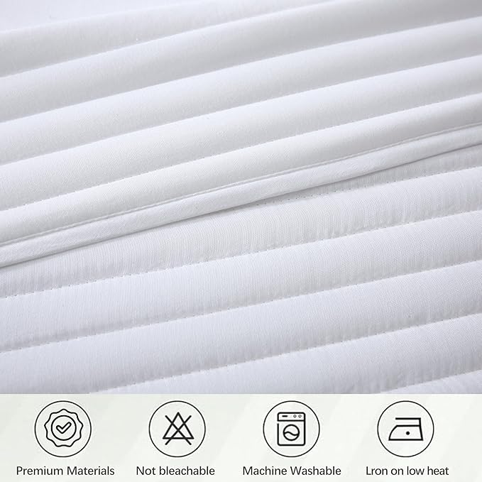 Full Size White Bed Skirt with 14-Inch Drop, Easy Fit Wrap-Around Cover for Bed, Wrinkle-Free and Fade-Resistant Box Spring Cover. (White Stripes, Full)