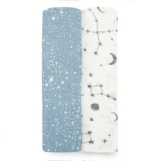 aden + anais Essentials Silky Soft Swaddle Baby Blanket, 100% Bamboo Viscose Muslin Blankets for Girls & Boys, Baby Receiving Swaddles, Ideal Newborn & Infant Swaddling Set, 2 Pack, Cosmic Galaxy