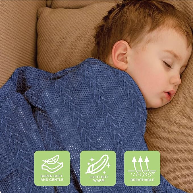 Organic Cotton Knit Baby Blanket 31.5 X 43.3 Inches Soft Knitted and Breathable Baby Blanket for Boys and Girls Perfect Soft Baby Blankets for Infants Toddlers All Seasons