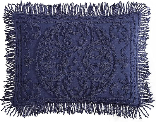 Beatrice Home Fashions Medallion Chenille Bedspread, King Sham, Navy