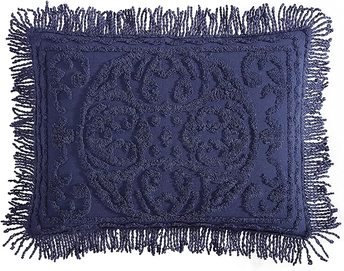 Beatrice Home Fashions Medallion Chenille Bedspread, Standard Sham, Navy