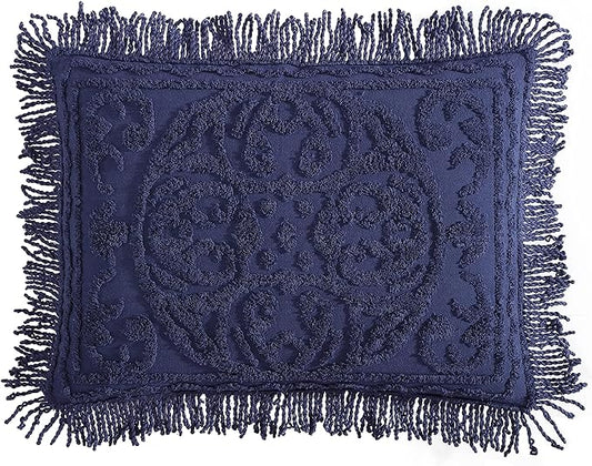 Beatrice Home Fashions Medallion Chenille Bedspread, Standard Sham, Navy