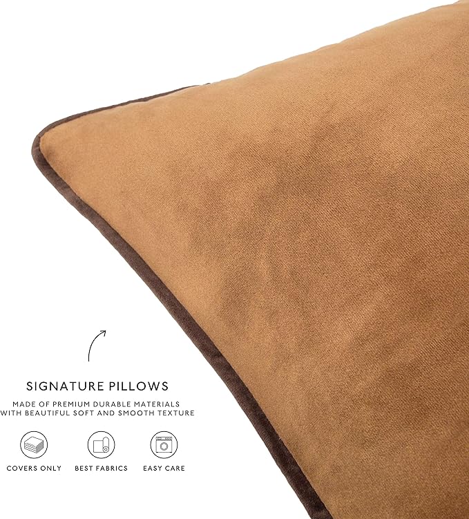 MONDAY MOOSE Decorative Throw Pillow Covers Cushion Cases, Set of 2 Soft Velvet Modern Double-Sided Designs, Mix and Match for Home Decor, Pillow Inserts Not Included (22x22 inch, Brown/Beige)