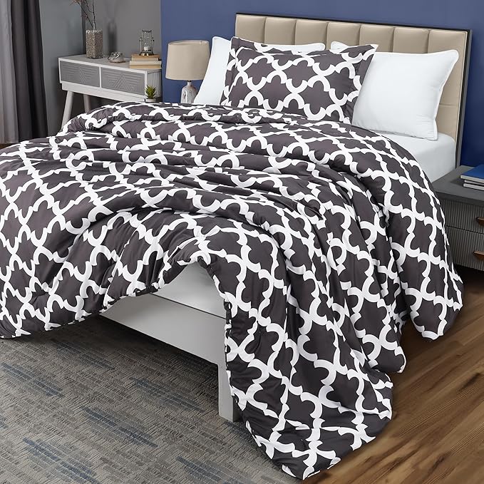 Printed Comforter Set (Grey, Twin) with 1 Pillow Sham - Luxurious Soft Brushed Microfiber - Goose Down Alternative Comforter by Utopia Bedding
