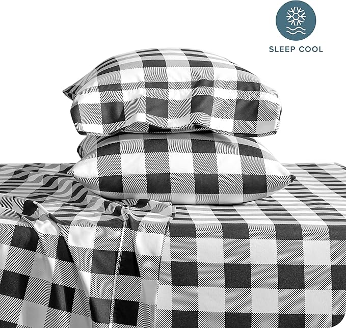 Bare Home Twin Sheet Set - 1800 Ultra-Soft Microfiber Double Brushed - Deep Pockets - Easy Fit - 3 Piece Set - Bedding Sheets & Pillowcases (Twin, Buffalo Plaid - White/Black)