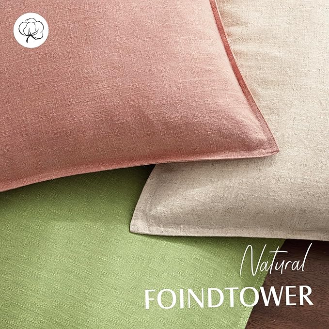 Foindtower Pack of 2, Decorative Linen Soild Throw Pillow Covers Soft Accent Euro Cushion Case Boho Farmhouse Pillowcase for Chair Couch Sofa Bedroom Living Room Home Decor 24 x 24 Inch Coral Pink