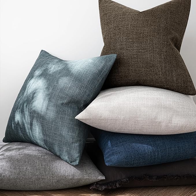 MIULEE Pack of 2 Decorative Linen Burlap Pillow Covers Farmhouse Boho Accent Pillowcases Home Decor for Couch Sofa Bedroom Living Room 20x20 Inch Dark Brown