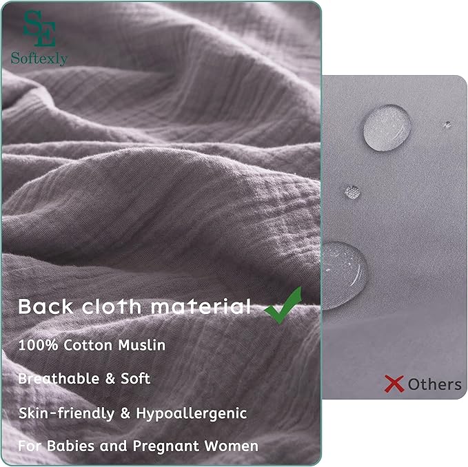 SE SOFTEXLY Muslin Duvet Cover King Size, 100% Washed Cotton Duvet Cover Set, Ultra Soft Comforter Cover Linen Like, 3 Pieces Minimalist Gauze Duvet Cover with 2 Pillowcases, 90"x104", Purple Grey