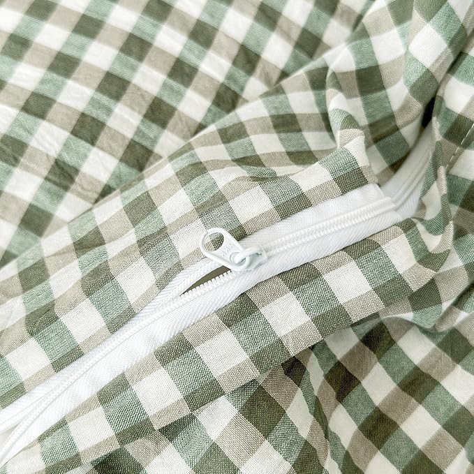 Green Gingham Duvet Cover Full 3 Pieces Green Grid Duvet Cover with 2 Pillowcases 100% Washed Cotton Checkered Plaid Comforter Cover with Zipper Ties Soft Farmhouse Plaid Bedding Set Breathable