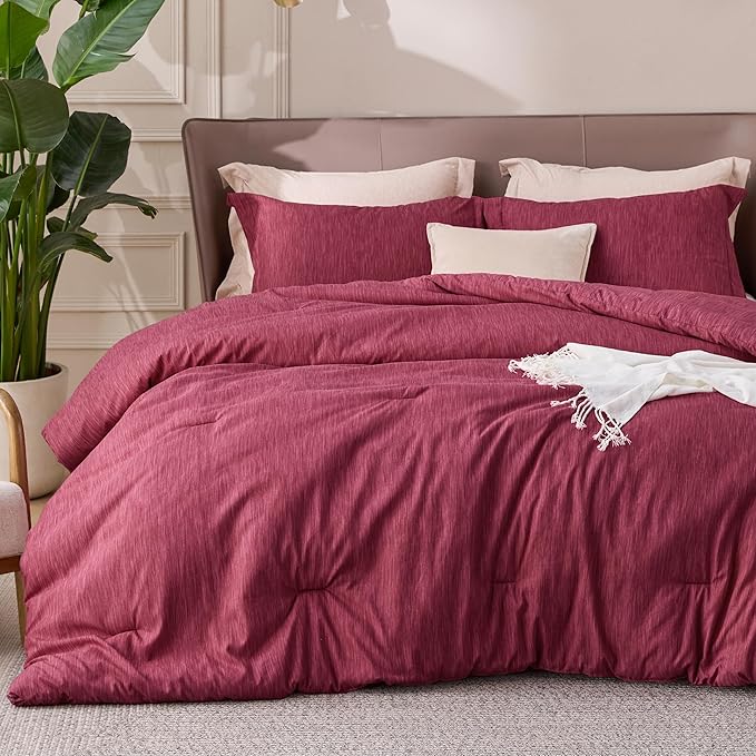 Bedsure Twin/Twin XL Comforter Set - Dark Red Soft Bedding for All Seasons, Cationic Dyed Bed Set, 2 Pieces, 1 Twin Size Comforter (68"x88") and 1 Pillow Sham (20"x26"+2")