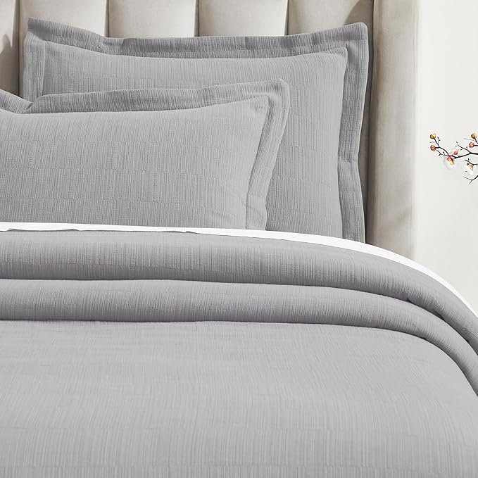 Superior 3 Piece Cotton Bedspread and Sham Set, Home Bed Decor, Decorative Bed Spread, 2 Pillow Shams, Medium Weight, Matelasse Coverlet, Bedding Essentials, Zenith Collection, California King, Grey