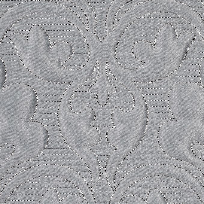 Cambridge Classic Luxury Bedding | Neutral Warm Gray Solid Color Polyester Satin | Elaborate Damask Quilting | 2 Piece Bed Set Includes Twin Bedspread and Standard Pillow Sham | Also Fits Twin XL Beds