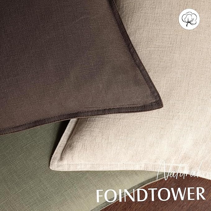 Foindtower Pack of 2, Decorative Linen Soild Throw Pillow Covers Soft Accent Cushion Case Boho Farmhouse Neutral Pillowcase for Couch Sofa Bedroom Living Room Home Decor 16 x 16 Inch Reddish Brown