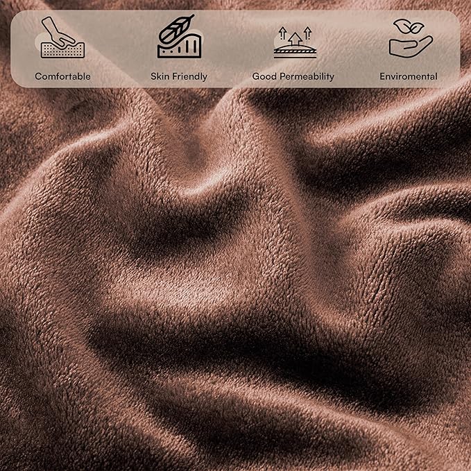 MOONLIGHT20015 Fleece Bed Blanket Queen Size 90x90 inches - 400GSM Anti-Static Lightweight Super Soft Fluffy Fuzzy Plush Blankets Cozy Microfiber Blankets for Couch, Bed, Sofa (Queen, Coffee)