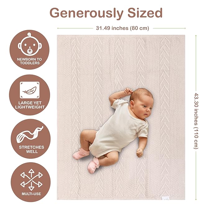 Organic Cotton Knit Baby Blanket 31.5 X 43.3 Inches Soft and Breathable Baby Blanket for Boys and Girls Perfect Swaddle Blanket and Baby Blankets Neutral for Infants Toddlers All Seasons