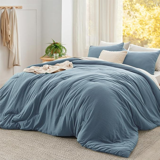 Bedsure Super King Plus Comforter Set, Dusty Blue Soft Prewashed Bedding for All Seasons, 3 Pieces GentleSoft™ Bed Set, 1 Lightweight Comforter (128"x120") and 2 Pillowcases (20"x36")