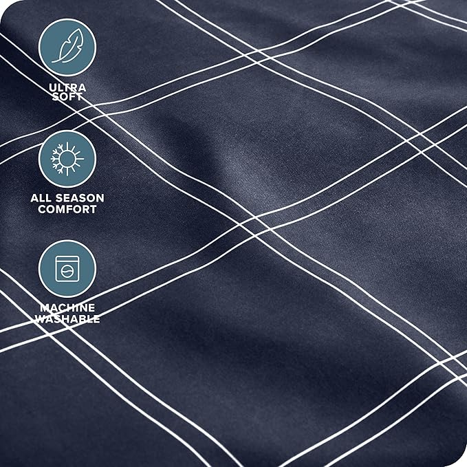 Bare Home Twin XL Sheet Set - Luxury 1800 Ultra-Soft Microfiber Twin XL Sheets - Double Brushed - Deep Pockets - Easy Fit - 3 Piece Set - Bedding Sheets (Twin XL, Modern Plaid - Midnight/White)