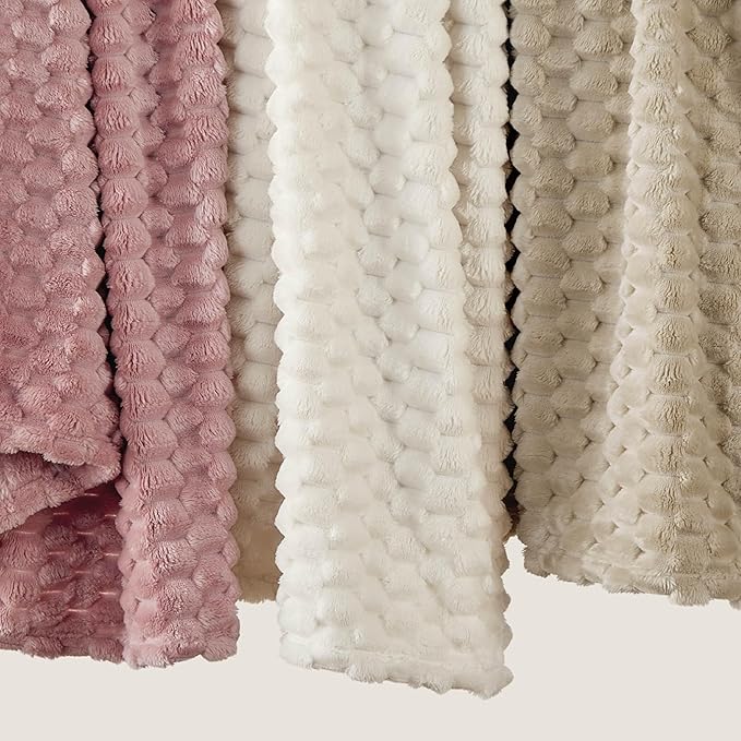 Bedsure Twin Blanket for Bed - 350GSM Fluffy Plush Bubble Blanket for College Dorm for Home Room Decor, GentleSoft Cute Fleece Soft Cozy Gifts for Women Girls, Off White, 60x80 Inches