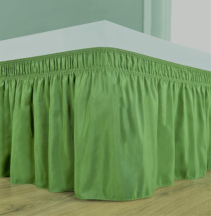 Bed Skirt - Wrap Around Bed Skirts Elastic Dust Ruffles, Easy Fit Wrinkle and Fade Resistant Luxurious Fabric Solid Color, Sage Full XL Size Beds 15 Inch Drop