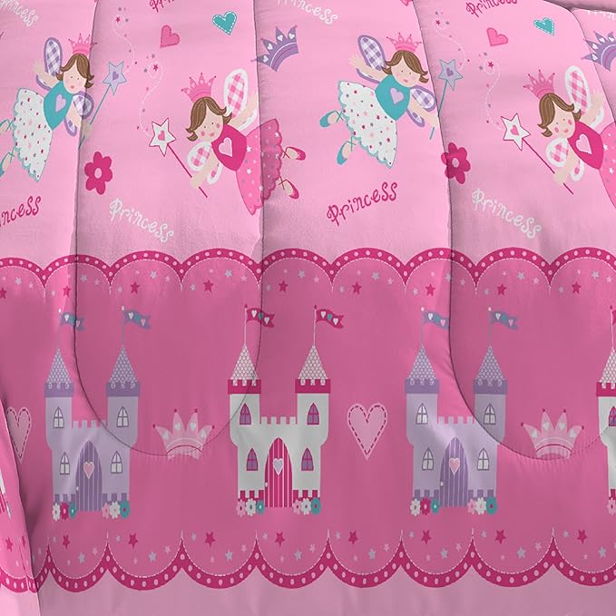 dream FACTORY Magical Princess Ultra Soft Microfiber Girls Comforter Set, Pink, Twin