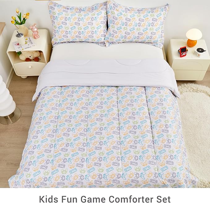 Viviland Gamer Comforter Set for Kids Boys Teens, Full/Double Game Contoller Comforter with Pillow Sham, Soft Comfortable Machine Washable (Video Game)