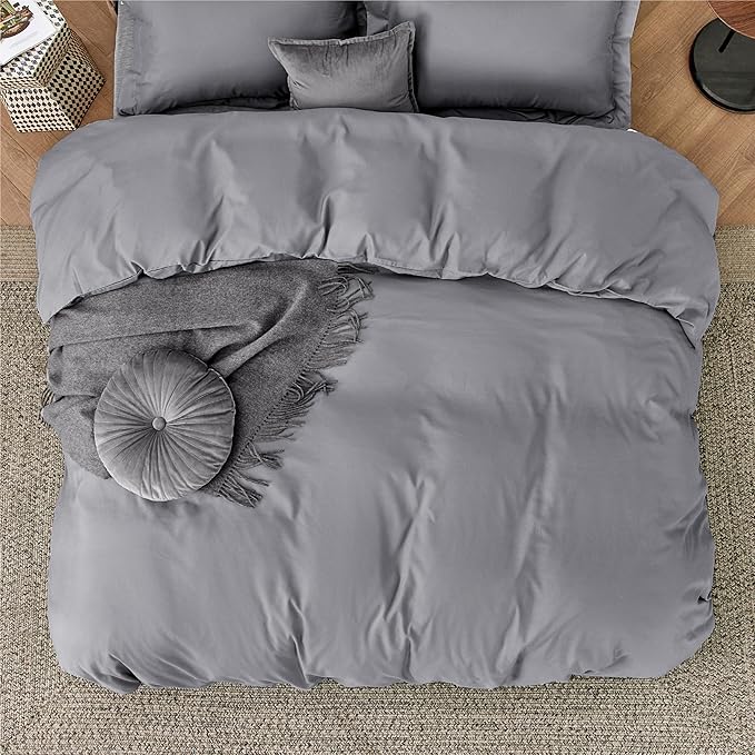 Bedsure Duvet Cover Queen Size - Only Includes 1 Duvet Cover (90"x90"), Hotel Luxury Soft Double Brushed All Season Bedding for Kids & Adults, Zipper Closure, NO Comforter, Grey
