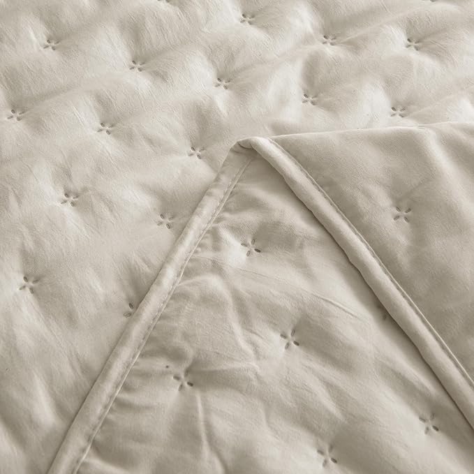 ROARINGWILD Beige Twin Size Quilt Bedding Set with 1 Pillow Sham, Lightweight Soft Microfiber Bedspread Coverlet, Thin Comforter Bed Cover for All Season, 2 Pieces, 68x90 inches