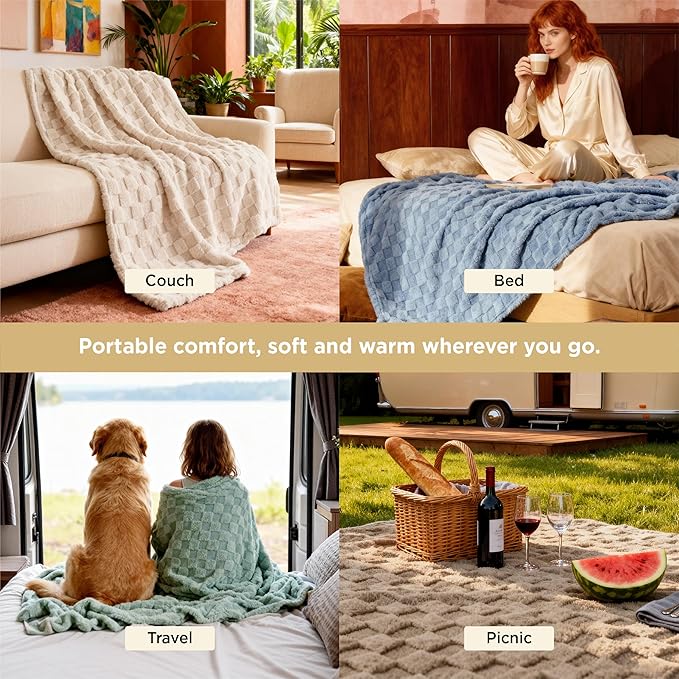 Bedsure GentleSoft Sage Green Throw Blanket for Couch - Checkered Fleece Blankets Gifts for Women Men Girls, Cute Soft Cozy Throw for Bedroom Home Decor Gifts, 50x60 Inches