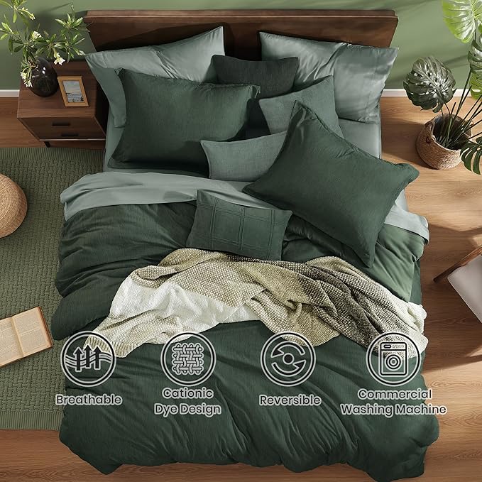 Monbix Oversized King Comforter Set - 7 Pieces Cationic Dyeing Deep Forest Bed in a Bag Bed Sets with Comforter, Sheets, Pillowcases & Shams, Reversible Bedding Comforters Sets (120 * 98)