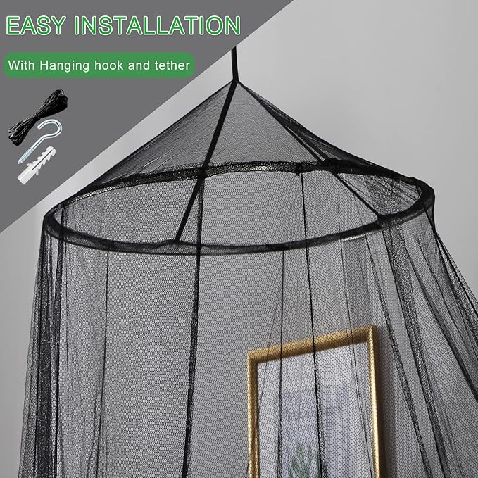 VISATOR Mosquito Net Bed Canopy for Girls,King Canopy Bed Curtains Queen Size from Ceiling,Dome Mosquito Netting Bed Tent Twin Girls Canopy Bed Decor for Baby Crib,Kid Bed and Adult Beds (Black Dome)