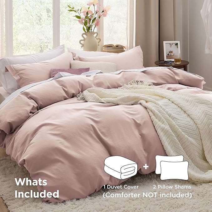 Bedsure Rose Pink Duvet Cover King Size - 3 Pieces Prewashed Extra Soft Bedding Set, Includes 1 Duvet Cover 104x90 Inches with Zipper Closure & 2 Pillow Shams, Comforter Not Included