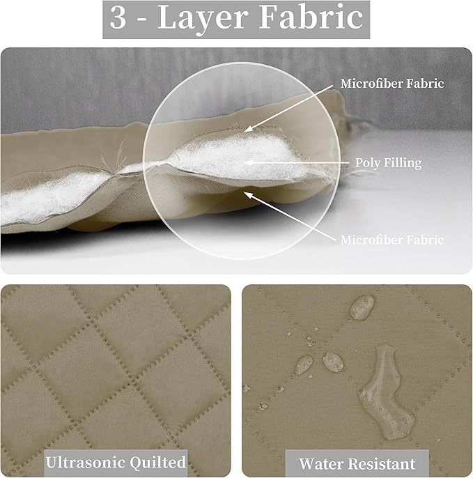 Easy-Going Twin Size Reversible Quilt Set with 1 Quilt and 1 Pillow Sham, Soft Bed Quilt Cover, Water Resistant Lightweight Microfiber Bedspread, Stain Resistant, Beige/Beige