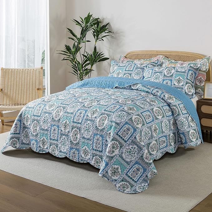 HoneiLife Queen Quilt Bedding Set - 3 Piece Microfiber Quilt Sets Floral Bedspreads Rustic Coverlets for Queen Bed
