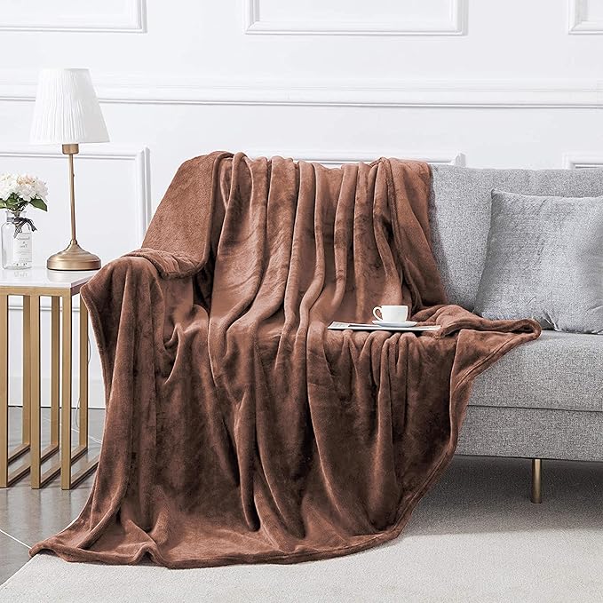 MOONLIGHT20015 Fleece Bed Blanket Queen Size 90x90 inches - 400GSM Anti-Static Lightweight Super Soft Fluffy Fuzzy Plush Blankets Cozy Microfiber Blankets for Couch, Bed, Sofa (Queen, Coffee)
