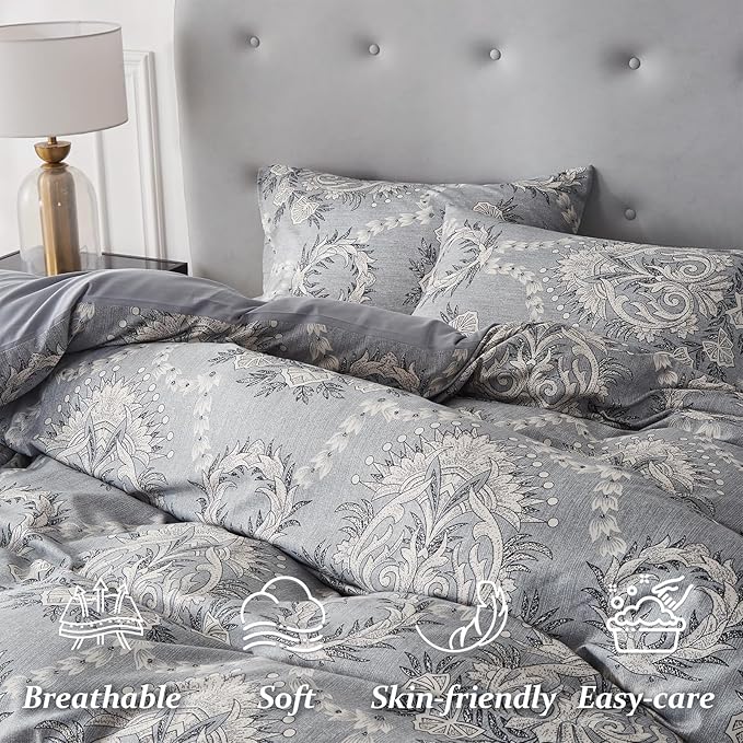 Blue Grey Bedding Duvet Cover Set King Size Quilt Comforter Cover Reversible Duvet Covers Soft Microfiber Bedspread Comforter Sets King Bed Set Essentials Modern Bedroom Decor Luxury Bedding