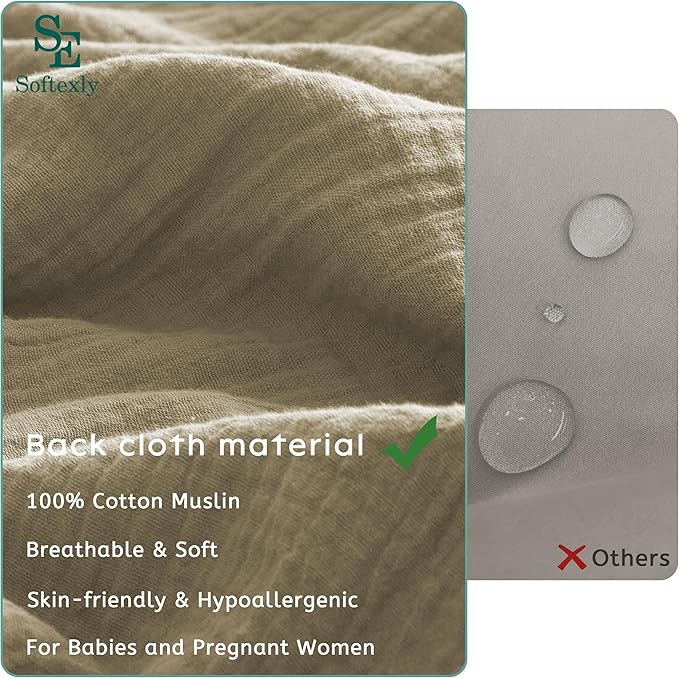 SE SOFTEXLY Muslin Duvet Cover Queen Size, 100% Washed Cotton Duvet Cover Set, Ultra Soft Comforter Cover Linen Like, 3 Pieces Minimalist Gauze Duvet Cover with 2 Pillowcases, 90"x90", Oatmeal