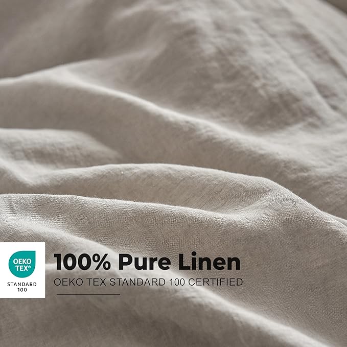 Simple&Opulence 100% Washed Linen Duvet Cover with Embroidered,3 Pieces Soft Farmhouse Comforter Set with Button Closure,1 Duvet Cover and 2 Pillowshams(King,Light Grey)