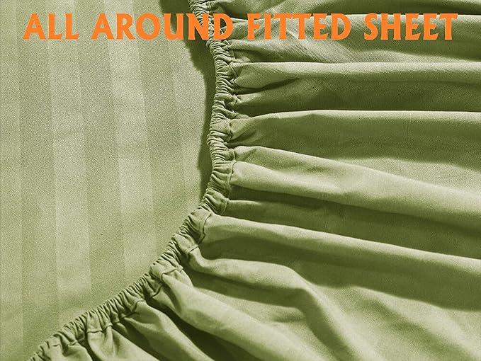 Elegant Comfort Softest and Coziest 4-Piece Sheet Set - 1500 Premium Hotel Quality Microfiber - Luxurious Wrinkle Resistant 4-Piece Damask Stripe Bed Sheet Set, Twin XL, Sage/Green
